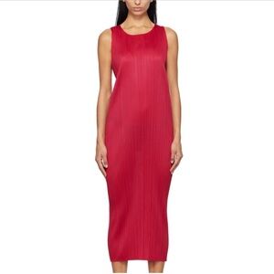 Issey Miyake Pleats Please dark red shift dress.